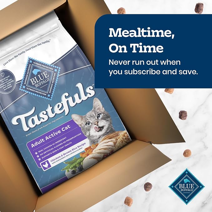 Blue Buffalo Tastefuls Chicken & Brown Rice Active Dry Cat Food, 15 lb | Chicken & Brown Rice Recipe, Antioxidant-Rich LifeSource Bits, No Corn, Wheat, or Soy