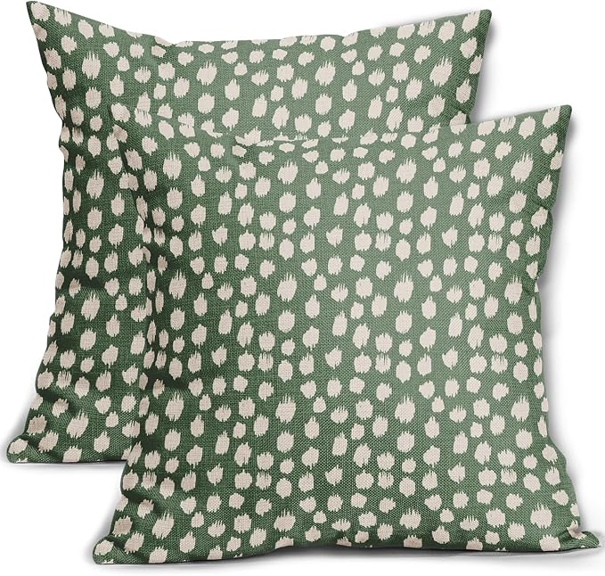 Sage Green Cream Dots Pillow Covers 16x16 Set of 2 Boho Design Polka Dot Throw Pillows Modern Trendy Print Outdoor Decorative Pillowcase Square Linen Cushion Cases Decor for Sofa Couch Bed