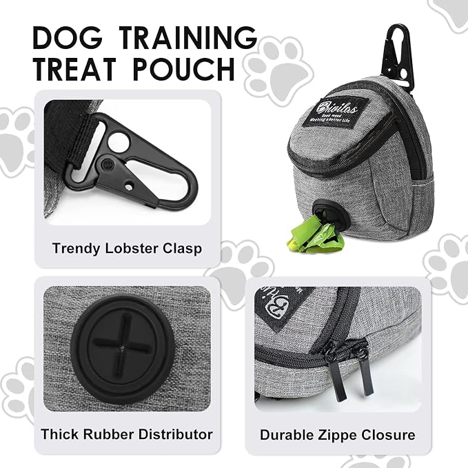 FuninCrea Dog Treat Pouch Bag, Dog Treat Bag with Built-in Poop Bag Dispenser Dog Training Treat Pouch for Walking Oxford Cloth Dog Training Bag for Travel Outdoor Training (Grey)