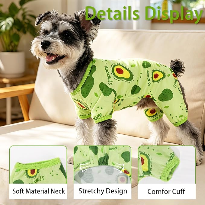 Dog Pajamas for Small Dogs Soft Strechy Summer Dog Pjs Puppy Clothes for Chihuahua Yorkie Boy Girl Cat Pet Outfits Cute Pattern XXS~L (Avocads, Large)