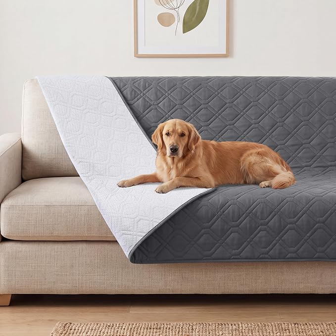 PrinceDeco Couch Cover for Dogs Waterproof Blanket Sofa Covers Washable Bed Cover for Dog Anti-Slip Sofa Slipcover for Furniture Sofa, Crate, RV Seats,Car, Pet,52x82 Inch,Grey