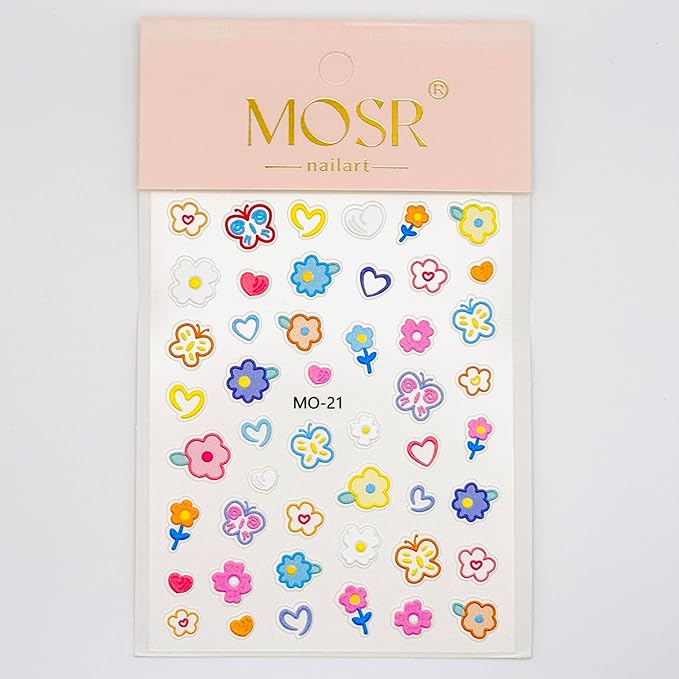 3D Embossed Korean Style Spring Bloom Nail Art Stickers, Flowers, Butterflies, Bunnies, Rainbow, Hearts, Self-Adhesive, Easy DIY for Everyday Outfit. (Butterfly+Tulip) 2-Pack