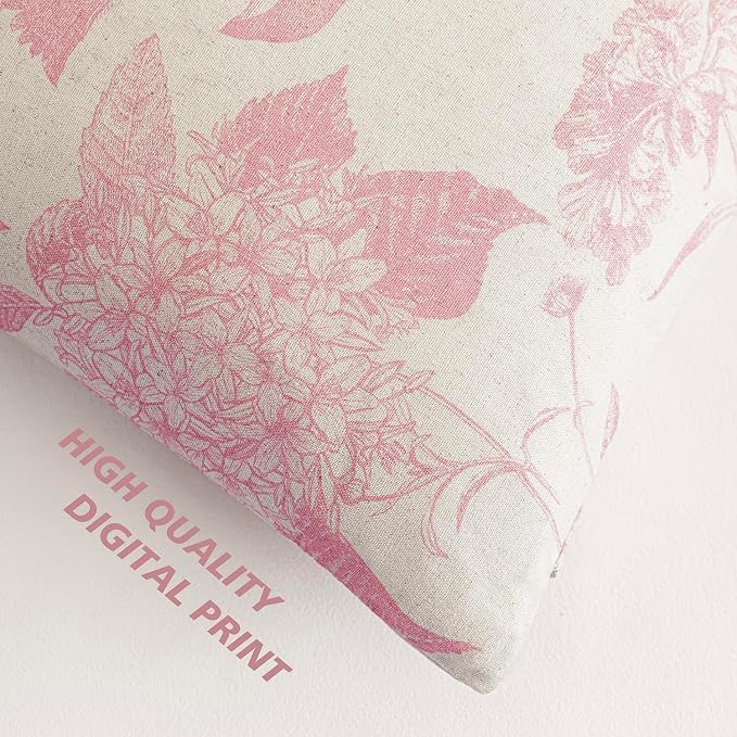 Foindtower Set of 2 Linen Floral Throw Pillow Covers Neutral Vintage Print Decorative Cozy Cushion Covers Farmhouse Boho Home Decor for Sofa Chair Couch Bedroom Living Room,24×24 Inch,Light Pink