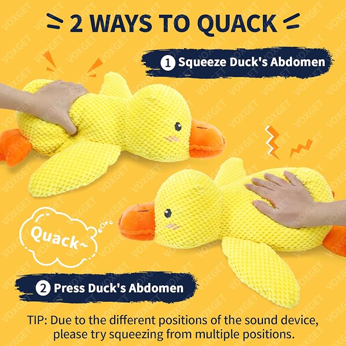 Duck Dog Toy, Plush Calming Companion with Quack, Crinkle & Squeak