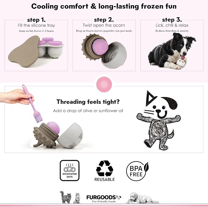 FURSICLE Frozen Dog Treat Toy Ball | Interactive Enrichment Dispenser & Silicone Mold to Freeze Yogurt Treat | Freezable Ice Licking Feeder Keeps Dogs Busy & Calm | Mental Stimulation & Boredom Buster