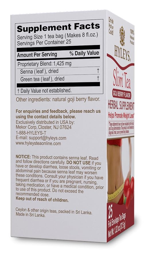 HYLEYS Slim Tea Goji Berry Flavor - Weight Loss Herbal Supplement Cleanse and Detox - 25 Tea Bags (1 Pack)