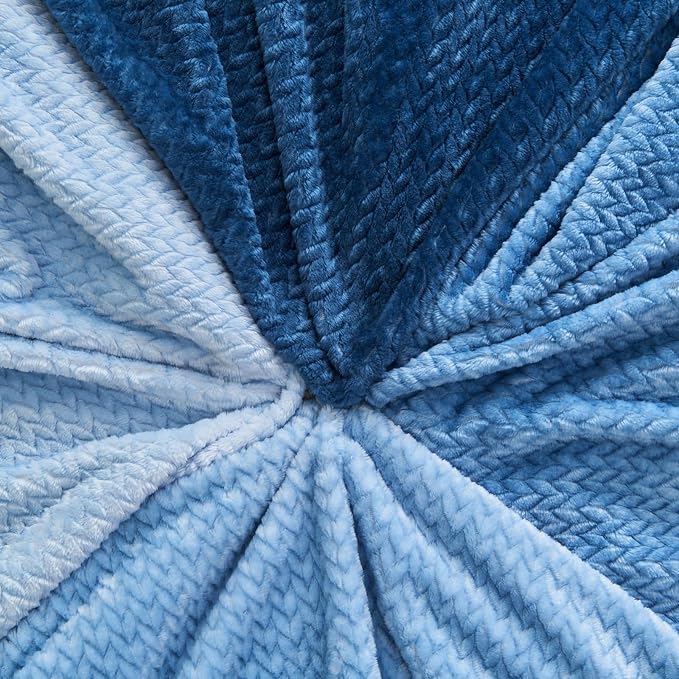 NEWCOSPLAY Fleece Leaves Pattern Throw Blanket, Ombre Blue, 50"x60" | Super Soft Throw Blanket, Lightweight Cozy Bed Sofa Blanket, Premium Silky Flannel Fleece, Travel Blanket for All Season Use