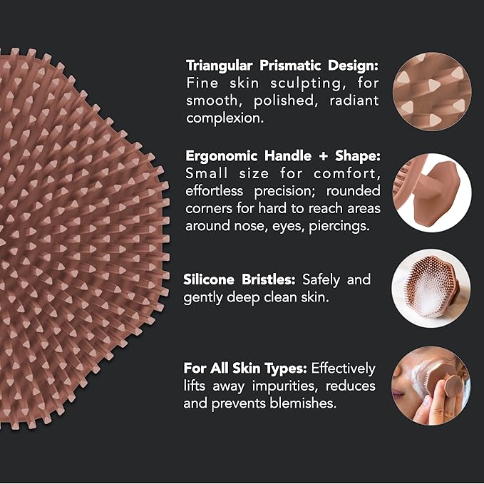 Fen Face Scrubber, Triangular Soft Bristle Silicone Facial Cleansing Brush | Manual Exfoliator for Deep Pore Wash and Cleaning | Food-Grade, Waterproof Skin Care Tool for Men, Women, All Skin Types