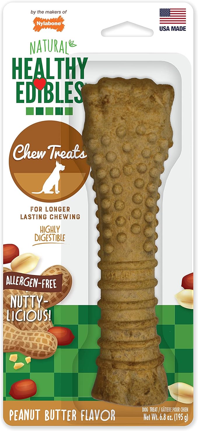 Nylabone Healthy Edibles Dog Treats, Peanut Butter Flavor, X-Large | Natural dog chews, occupying & long lasting dog treats, made in the USA, highly digestible, dog bones for large dogs 50+ lbs