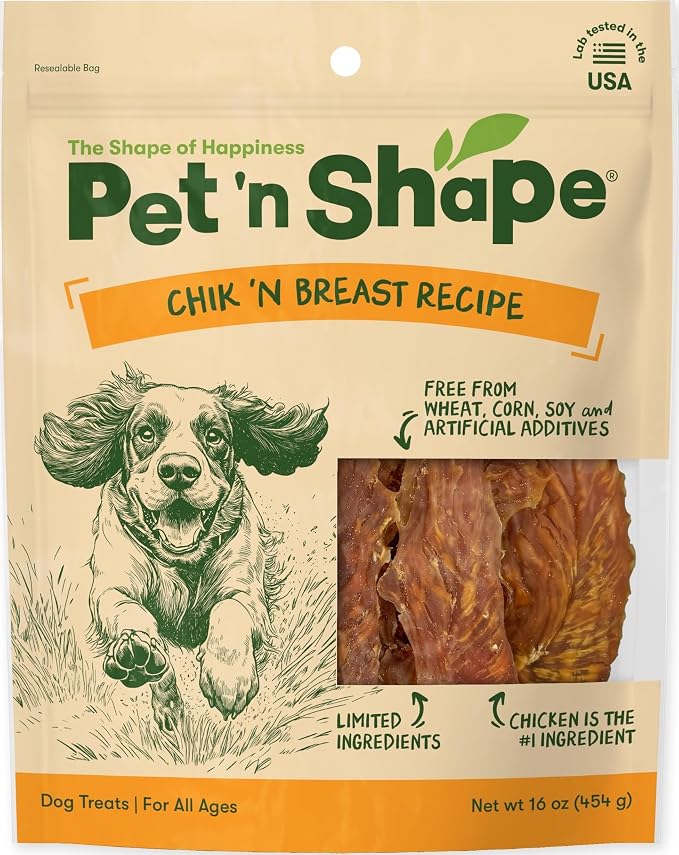 Pet 'n Shape Chik 'n Breast Jerky Dog Treats - 1 Pound | Premium chicken breast, Limited ingredients, Wheat and soy free, Everyday reward, For all life stages, High-protein snack