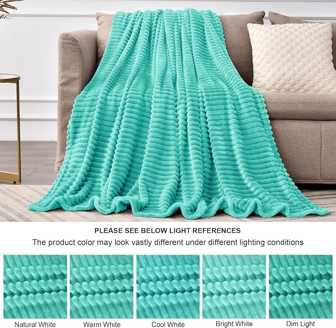 BEDELITE 3D Ribbed Jacquard Aqua Fleece Twin Blanket for Bed, 60x80 Inch | Soft Warm Decorative Fluffy Blanket, Cozy Plush Lightweight Fuzzy Throw Blanket for Couch Sofa Room Decor, Gift for Women