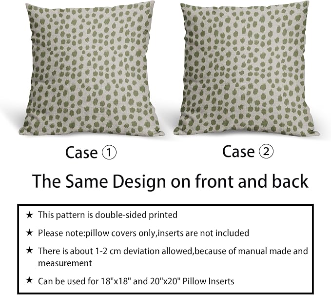 Sage Green Cream Polka Dot Pillow Covers 24x24 Set of 2 Outdoor Modern Art Throw Pillows Boho Design Brush Strokes Decorative Pillowcase Square Cushion Cover Linen Pillow Case for Home Sofa Couch Bed
