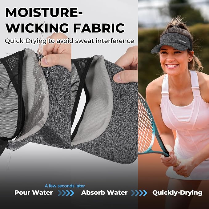 Sukeen Lightweight Sports Sun Visor Hat for Men Women | Packable, breathable, quick-dry, UPF50+ cooling visor hat, stretch fit, for running, tennis, golf, pickleball, softball
