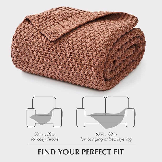 EVERGRACEHOME Chunky Chenille Knit Throw Blanket, 60 x 80, Terracotta Clay | Sculpted Moss Stitch, Chic Modern Farmhouse, All-Season Warmth, OEKO-TEX® Certified, Elegant Blanket for Couch, Bed, Sofa