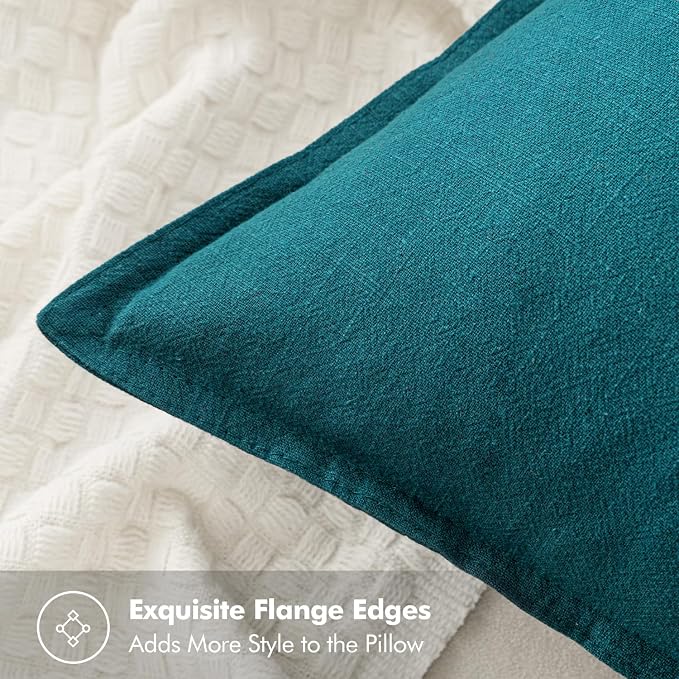 MIULEE Decorative Linen Euro Sham Pillow Covers 24x24 Teal Blue | Boho Farmhouse Neutral Couch Throw Pillows for Bed, Pack of 2 Accent Modern Pillowcases, Sofa Livingroom Home Decor
