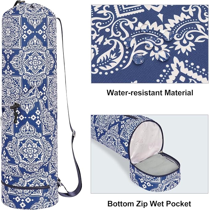 sportsnew Yoga Mat Bag with Water Bottle Pocket and Bottom Wet Pocket, Exercise Yoga Mat Carrier Multi-Functional Storage Bag, Patent pending