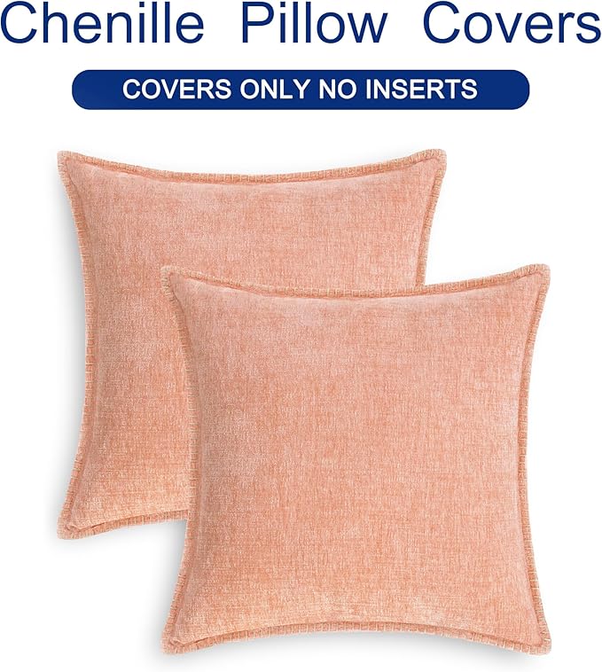 CaliTime Decorative Couch Throw Pillow Covers 24 X 24 Inches Dusty Pink | Pack of 2, Cozy Chenille Cushion Cases, Cotton Thread Stitching Edges, for Sofa Bed Living Room Farmhouse