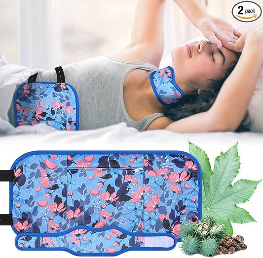2 Pack Castor Oil Pack Wrap, Reusable Castor Oil Pack Organic Cotton Anti Oil Leak（Oil are Not Include） Flower