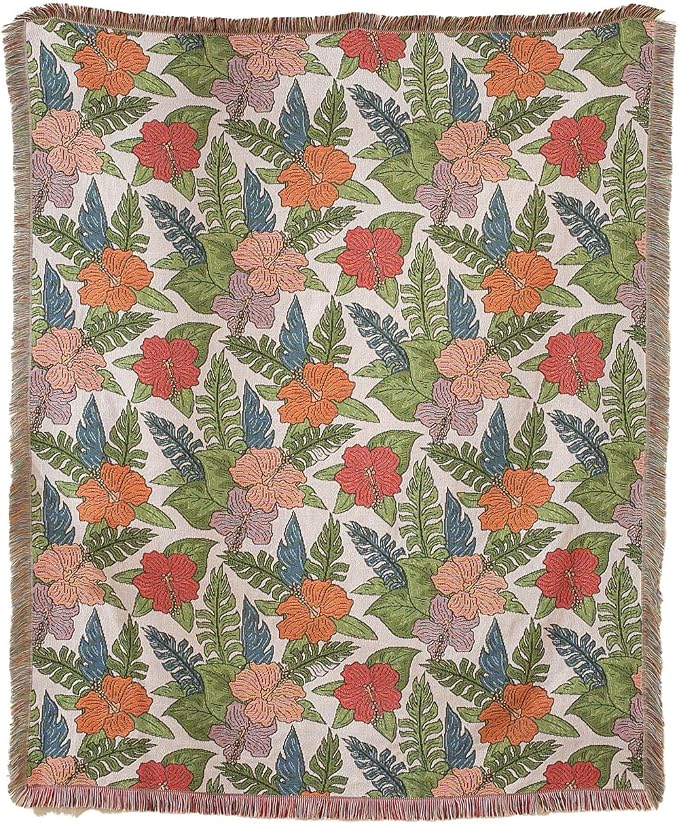Homesy Boho Floral American Pastoral Southwest Throw Blanket 51"x63" | Southwest Decor,Modern Flower,Sofa Chair Cover,Outdoor Beach Car Tent Travel Camping Use,Tapestry,Reversible and Tassels