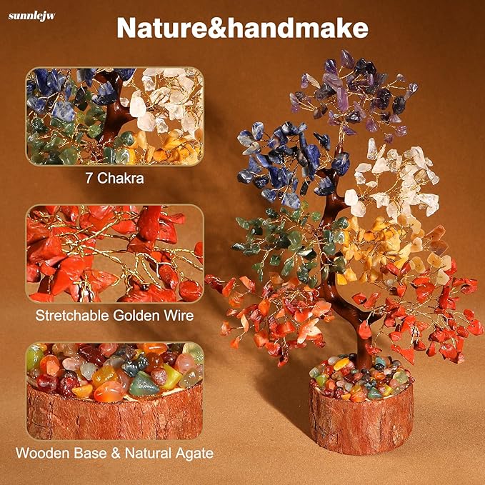 7 Chakra Crystal Tree of Life,Birthday Gifts for Women, Healing Crystal and Stones for Positive Energy,Gifts for Sister and Mom,House Warming Gift,Money Feng Shui Tree Decoration