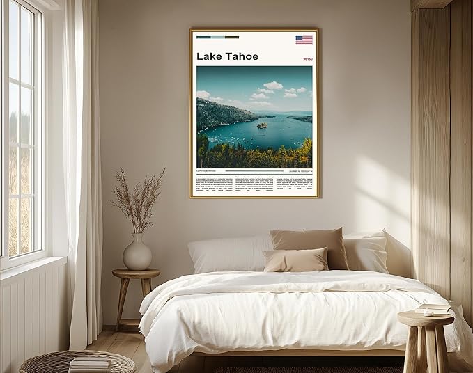 Poster Lake Tahoe Wall Art Original Design(30"x20" Wrapped Canvas) Emerald Bay California Nevada Landscape Print Sierra Nevada Mountains Nature Scenery Alpine Lake View Travel Photography Picture