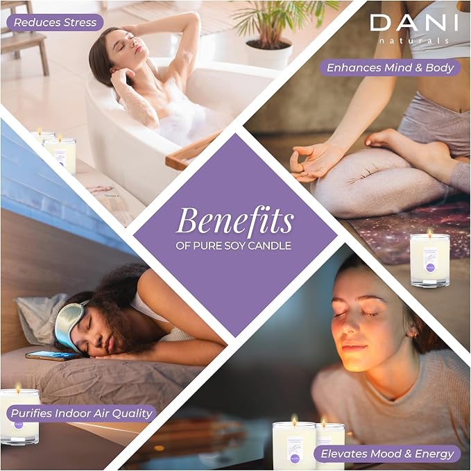 DANI Naturals Lemongrass Lavender 100% Soy Wax Candle, Non-Toxic, 7.5oz | Vegan,soy wax candle,Clean-burning with organic cotton wick,Calming lemongrass lavender scent,Made in USA