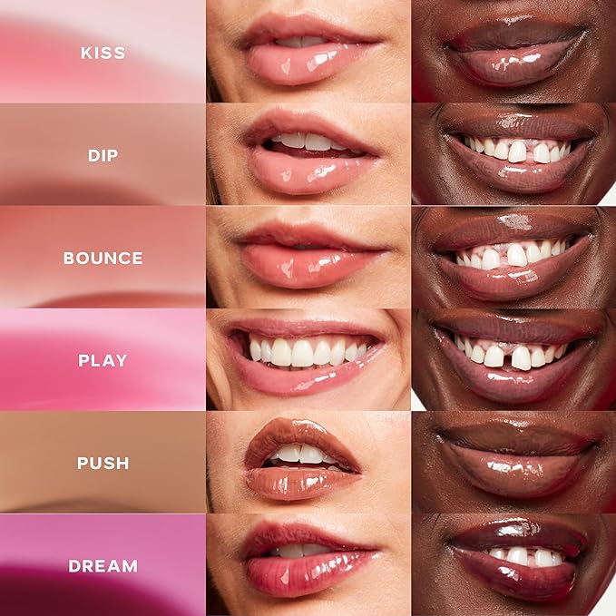 Saie Glossybounce - Hydrating Lip Gloss and Tinted Lip Oil Hybrid with Hyaluronic Acid & Jojoba Oil for Non-Sticky, Ultra-Shiny, Plump & Soft Lips - Everyday Makeup Essential - Kiss (.17 oz)