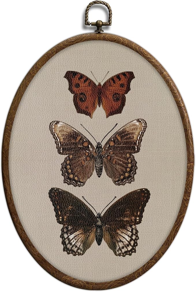 Vintage Butterfly Oval Wall Art, Neutral Antique Butterfly Sketch Oval Framed Wall Art, Waterproof Cottage Core Home Decor for Western Farmhouse Bedroom Living Room, Home Retro Decor Products, 04