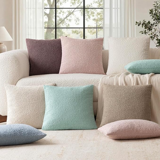Foindtower Set of 2, Decorative Textured Boucle Throw Pillow Covers Accent Solid Pillow Cases Soft Cozy Couch Cushion Case for Chair Sofa Bedroom Living Room Home Decor 26x26 Inch Aqua Blue