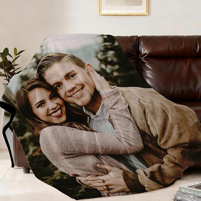 Ship Next Day Custom Blanket with Picture Customized Photo Blankets Customize Customizable Blanket Personalized Valentines Day Funny Gifts for Him Her Couple Girlfriend Boyfriend Mom Dad Wife Husband