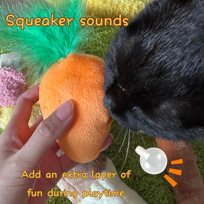 CECE PAW 4 Pack Cat Carrot Feather Toy, Catnip Refillable Toys, Cat Kicker Toy with Treat Pockets and 6 Catnip Pouches