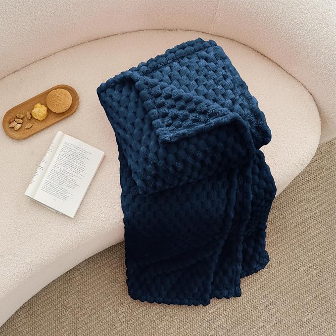 BEDELITE Navy Throw Blanket for Couch, Soft Cozy Gifts for Women, 50 * 60 | 3D Jacquard Decorative Fleece Blanket, Super Soft Plush Throws, Cute Birthday Gift for Women & Men, Suitable for All Seasons