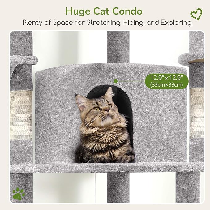 Globlazer Corner Cat Tree Tower with Scratching Post, C51, Light Grey | 51in Space-Saving Multi-Level Cat Condo for Indoor Cats with Hammock, Large Top Perch for Large Cats, Cozy Cat Cave