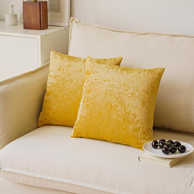 NiNi ALL Gold Velvet Throw Pillow Covers 18x18 Pack of 2 Decorative Couch | Soft Solid Boho Cushion Squar Pillow Cases for Chair Sofa Bedroom Farmhouse Living room Modern Luxury Home Decor Christmas