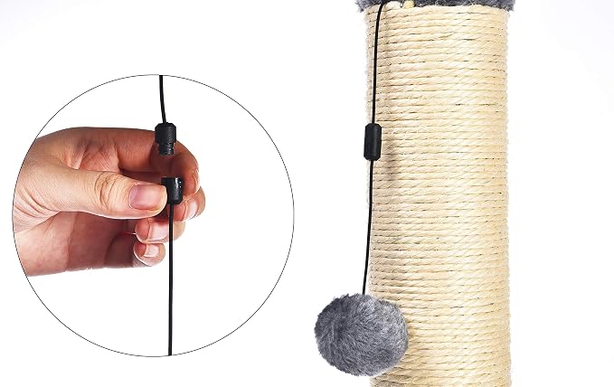 Amazon Basics Cat Scratching Post for Indoor Cats & Kittens, Medium (31.5"H), Cat Furniture with Dangling Ball Toy, Grey
