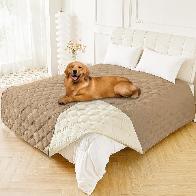 Smiry Waterproof Dog Bed Cover, Reversible Pet Blanket for Sofa Couch | Soft Washable Dog Blanket, Leakproof Couch Cover for Dogs Cats & Furniture Protection, 82x102, Camel/Beige