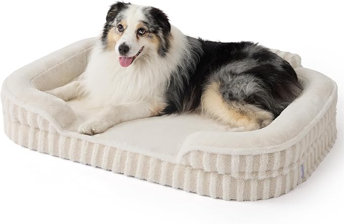 LE SURE Cute Cozy High Back Orthopedic XL Dog Bed with Sides,42" Beige | Waterproof Pet Bed with Sides, Aesthetic Comfy Egg-Crate Foam Pet Couch Sofa, Removable Washable Cover, Non-Slip Bottom
