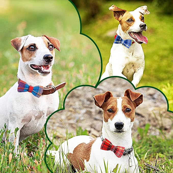 PET SHOW 8 Pack Dog Bowties Plaid for Small Dogs Slide on Collar