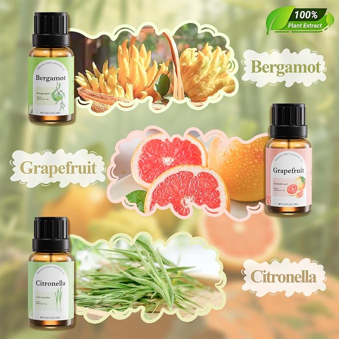 Essential Oils Set for Diffusers, 6 x 10ml Aromatherapy Oils for Home | Natural Fragrance Oils for Bedroom | Cedarwood, Cinnamon, Eucalyptus, Bergamot, Grapefruit & Citronella | DIY Candle & Soap