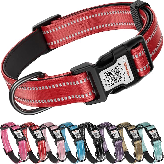 Personalized Dog Collar with QR Code Dog Tag, Wine 05 S | Anti-lost, 1000D nylon, reflective, padded, XS-L(8"-24"), QR buckle shares lost pet profile, location alerts when scanned