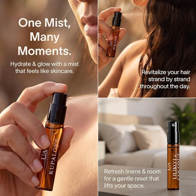Variety Pack Body and Hair Mist from Hawaii, Hair Perfume for a Light, Hydrating Refresh, Body Mist for Women and Men, Alcohol-Free, With Moisturizing Hyaluronic Acid & Glycerin, Glass Bottle, 3.4 oz