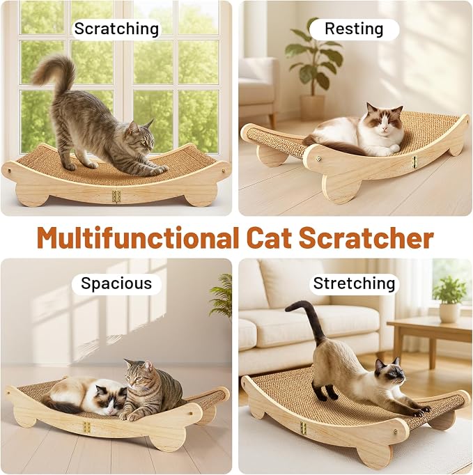 Extra Large 31.5" Cat Scratcher Bed - Sisal-Style Lounge for Indoor Cats | Scratch Pad & Lounge, Modern Wooden Cat Furniture, Protects Sofa & Carpet, for Scratching & Resting, for Large/Multi-Cat Home