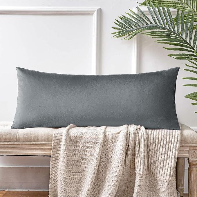Artscope Luxury Velvet Lumbar Pillow Cover Super Soft Decorative Rectangle Pillowcases Soft Solid Cushion Cases for Couch Sofa Bedroom Car Decor 14x36 Inch Graphite Grey