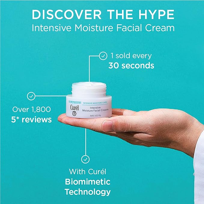 Curel Japanese Skin Care Intensive Face Moisturizer Cream, Hydrating Face Lotion for Dry to Very Dry Sensitive Skin, Anti-Aging, Fragrance-Free, Anti-Wrinkle Japanese Skin Care, 1.4 Oz