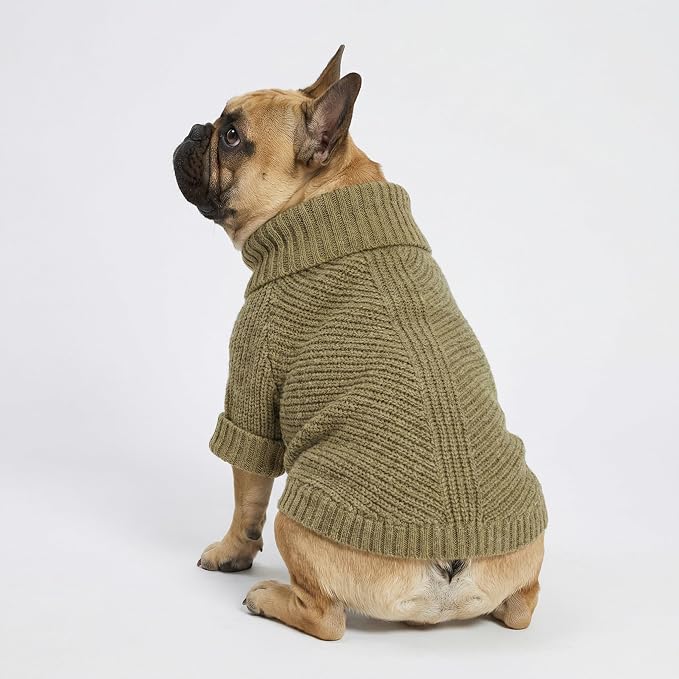 Fitwarm Thermal Knitted Dog Sweater Doggy Winter Coat Pet Clothes Doggie Turtleneck Jacket Puppy Outfits Cat Sweatsuit Sage Green Large