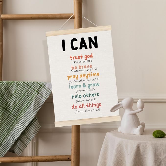Koesus Inspirational Christian Classroom Wall Art Poster Hanger Frame 12x16 Inch Set of 3, Positive Affirmations for Kids, Motivational Canvas Pictures Prints Framed Wall Decor for Classroom Kids Room Playroom