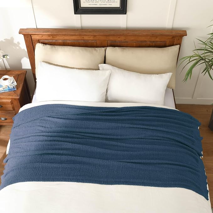 Navy Blue Throw Blanket, Soft Fluffy Fuzzy Knit Blanket for Couch Bed Sofa, Cozy Plush Warm Blanket for Bedroom Living Room, Spring Home Decor, 50x60 Inches