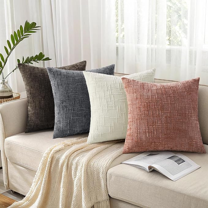 decorUhome Textured Chenille Throw Pillow Covers 12x20 Set of 2 Pink | Fall Modern Farmhouse Soft Cozy Slubby Couch Pillow Cases Boho Decorative Pillow Cases for Bed Sofa Living Room Home Decor