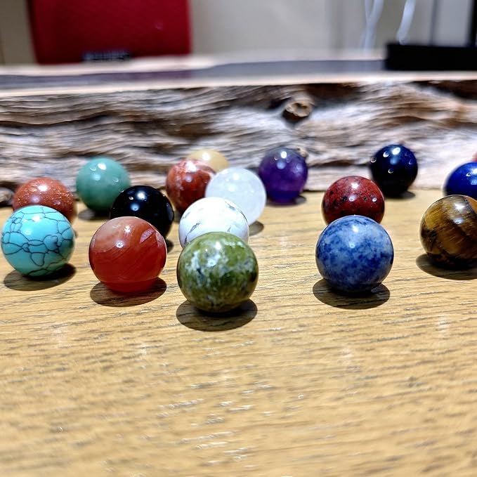 20Pcs 16mm Natural Stone Balls Healing Crystal Gemstone Spheres Polished Assorted Small Marbles, 20 Mix Colors of Stone, 1 for Each