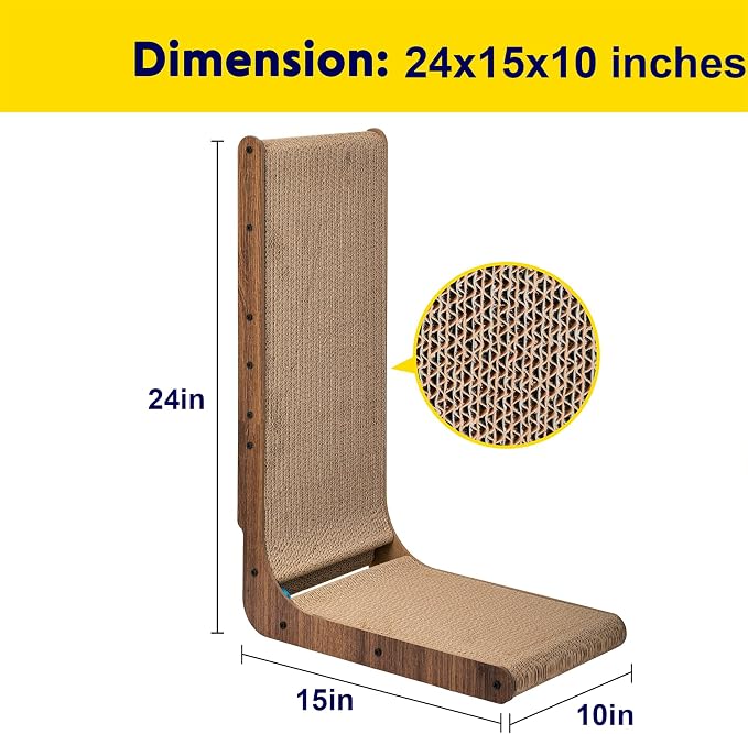 Simple Delxue Simple Deluxe Cardboard Cat Scratcher with Cat Toys Ball Track, 24 Inches L-Shaped Scratch Pad, Cardboard Lounge Bed, Stable and Durable, Furniture Protector, Reversible